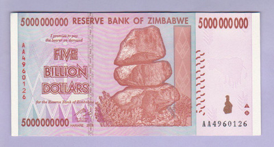 Zimbabwe 5 000 000 000 Dollaria v.2008 UNC P-84
