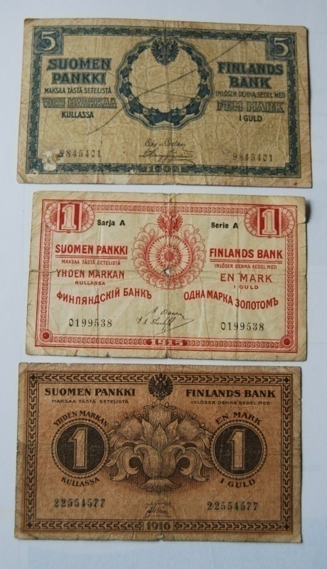 Tsaarin-Venäjä, Suomi , 1 - 5 markaa 1909 -1916