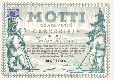 OKK 1946 Motti Oy, Helsinki ravintola osakekirja