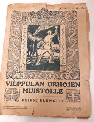 Vanha nuottivihko Vilppulan urhojen muistolle