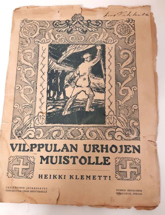 Vanha nuottivihko Vilppulan urhojen muistolle