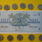 11 kpl 5 markkaa 1952-1962 koko sarja ja 1 mk seteli 1963 - pikkukuva 1