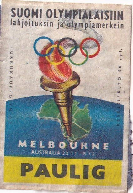 Suomi Olympialaisiin , Melbourne. Olympiarenkaat,Paulig. s89
