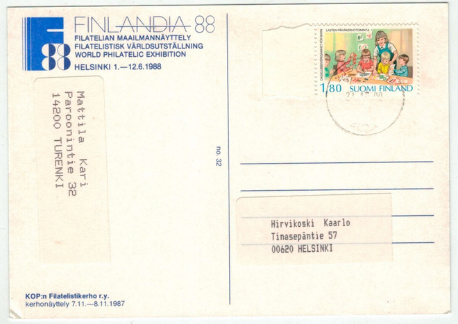 1988 päiväkerhotoiminta kortti