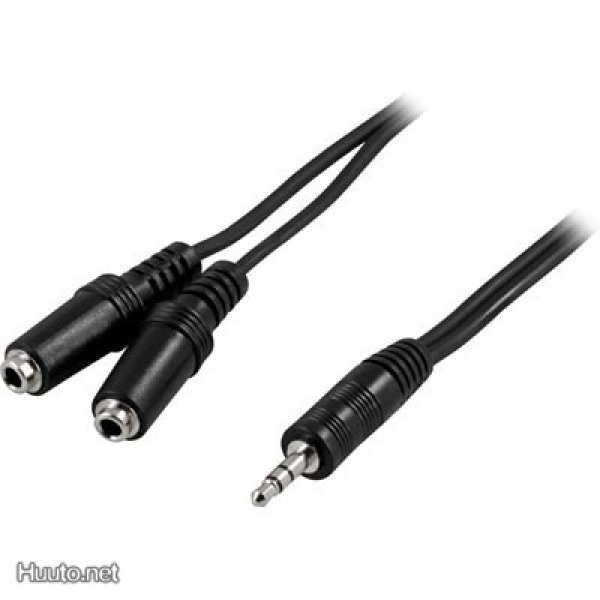 Deltaco 3.5mm uros - 2x3.5mm naaras Y-kaapeli, 2m *UUSI*