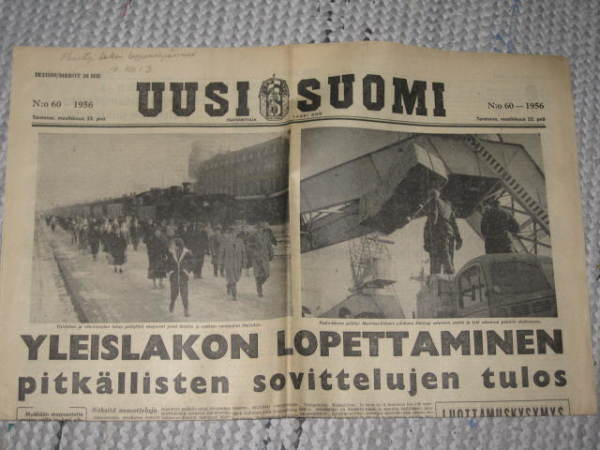 Sanomalehti  Uusi Suomi 22.3.1956