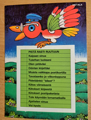 Posti, sign Hietala, lentopostia rasti ruutuun,, kulkematon