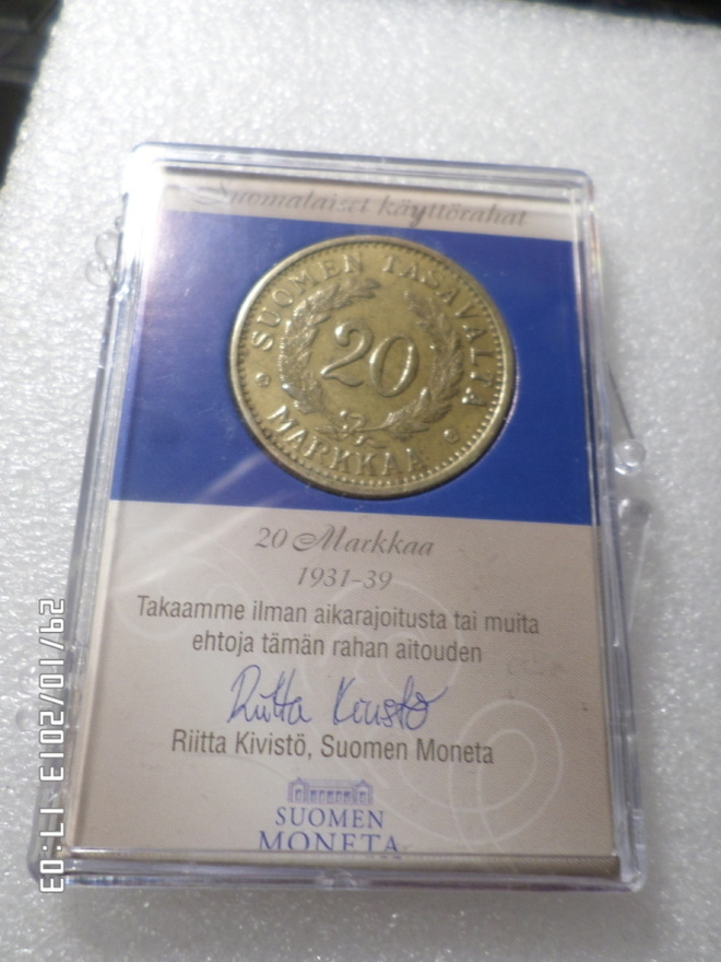 20  mk 1939  Alumiinipronssia  Suomen Monetan kotelossa
