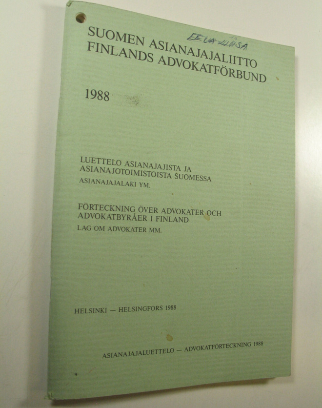 Suomen asianajajaliitto = Finlands advokatförbund 1988 : ...