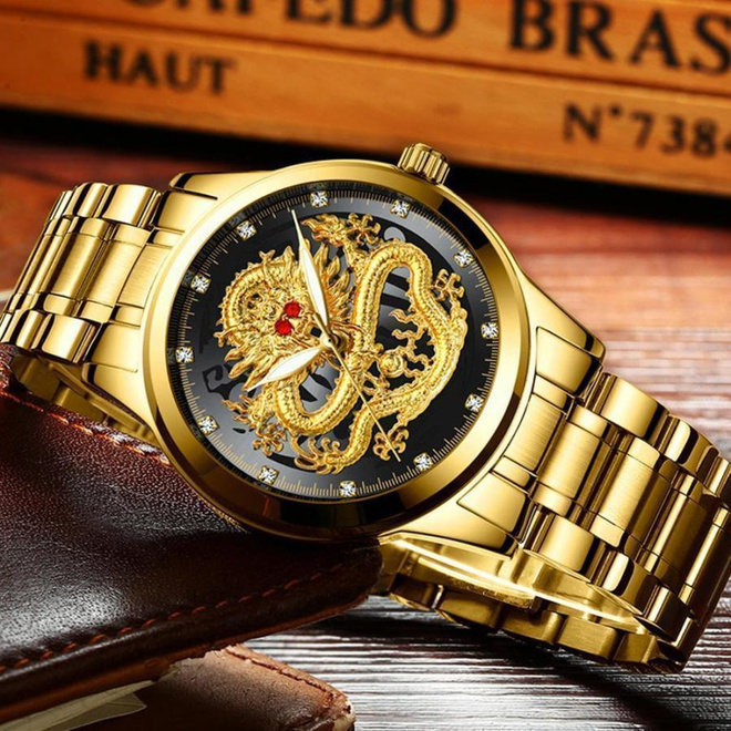 297 .. Golden Dragon Ruby Stainless Steel .. Rannekello