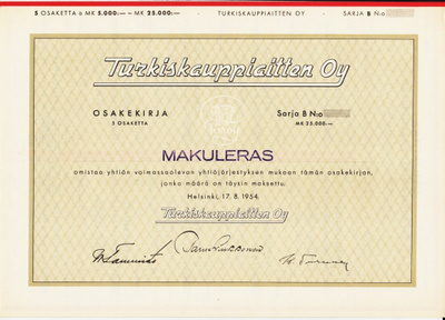 OKK 1954 Turkiskauppiaiden Oy, Helsinki osakekirja