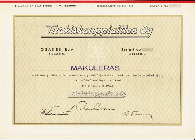OKK 1954 Turkiskauppiaiden Oy, Helsinki osakekirja