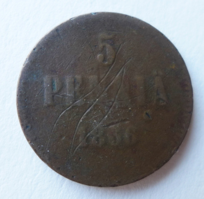 RAHA KOLIKKO SUOMI v. 1866 5 PENNIÄ