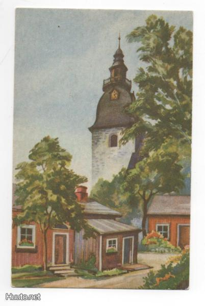 Naantali: taloja ja kirkkoa ( taidepostikortti)