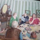 Akryylivärimaalaus / Taulu - Kahvihetki anoppilassa - pikkukuva 1