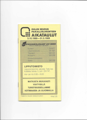 Aikataulut, Oulun seudun paikallisliikenne, 1988-89