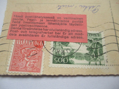 1968 Osoitteen täydennyspyyntö lipukkeella postikortissa