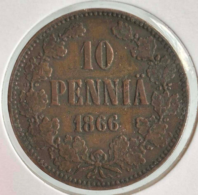 1866 10 Penniä Hyvää Ajan patina.