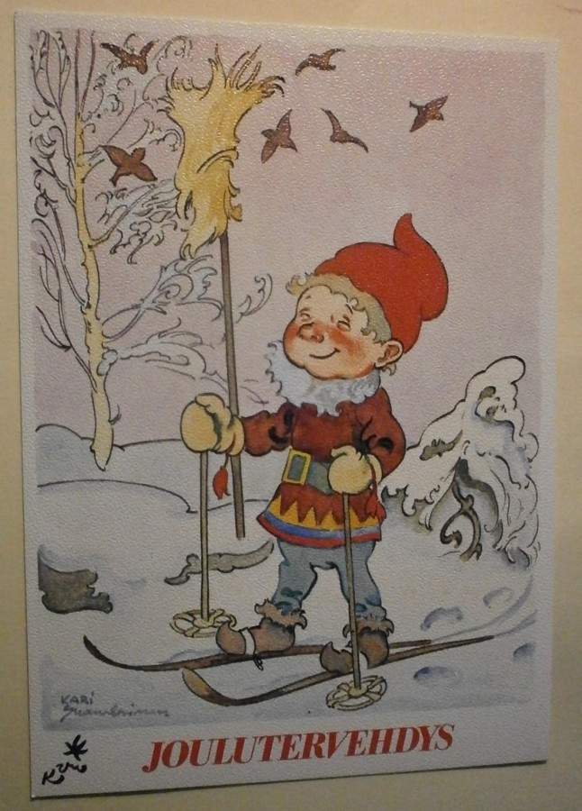 Kari Suomalainen: Tonttu hiihtämässä (piirr. 1945 ei julk.)