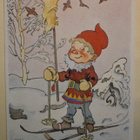 Kari Suomalainen: Tonttu hiihtämässä (piirr. 1945 ei julk.) - pikkukuva 1