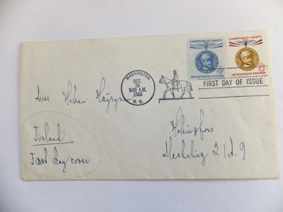 VANHA FDC Ensipäiväkuori USA Mannerheim Patsas 1960 Suomeen