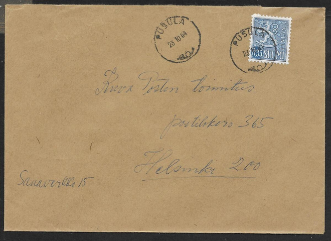 Postilähetys - Yl.m. 0,35mk (LAPE 613) Pusula 23.10.1964