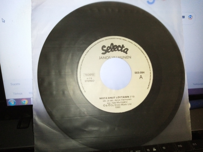 7" single :  JANOS VALMUNEN :  Mistä sinut löytäisin
