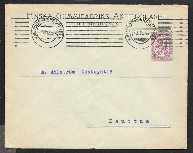 Postilä. - Saarinen 0,40mk (LAPE 72A) Helsinki 27.8.1919