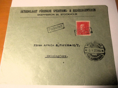 1927 Paquebot kuori Ruotsista Suomeen