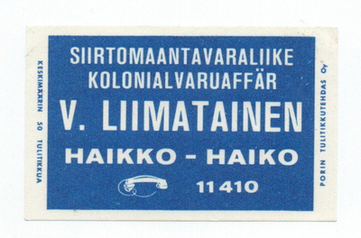 Porin Tulitikkutehdas V. Liimatainen. Haikko
