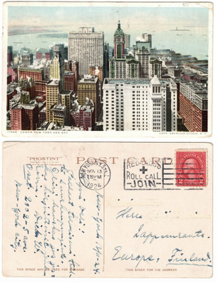 Vanha kortti, Yhdysvallat, New York, vuodelta 1924