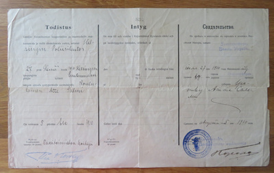 MATKUSTUSLUPA v. 1910 - Helsingin passitoimisto -