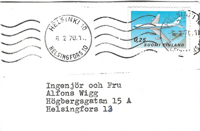 HELSINKI 10 6.2.70 LEIMALLA KUORELLA 1969 LENTOLIIKENNE MERK