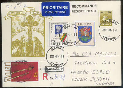 Liettua Mi 788 ym kirjattu kirje Suomeen