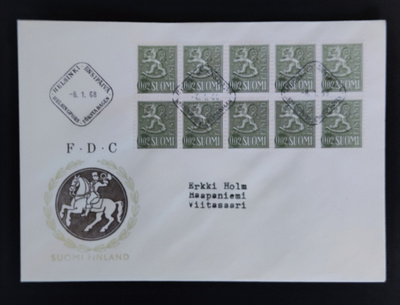 1968 FDC Yleismerkki leijona 0,02 mk