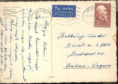 1961 Aho lentokortti Unkariin 1961