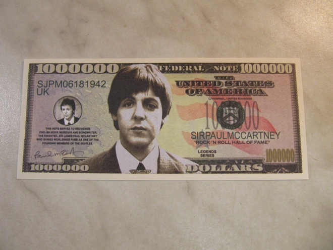 Paul McCartney miljoona dollaria seteli.