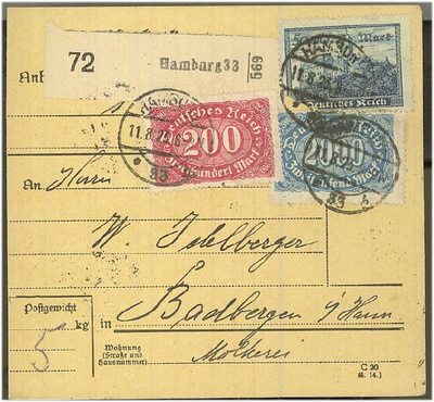 Saksa Mi 261 ym pakettikortti