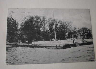 Waasa, Villa Fridskär, laituri + höyrylaiva, p. 1911 -> UK