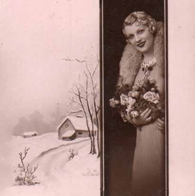NAINEN / Viehättävä kaunotar ja talvimaisema. 1930-l.