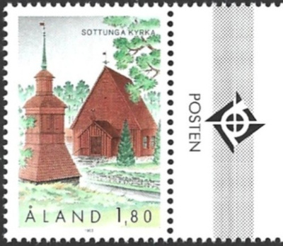 Ål 1993 Sottungan kirkko 1,80 mk välilöpari logo ** LaPe 078