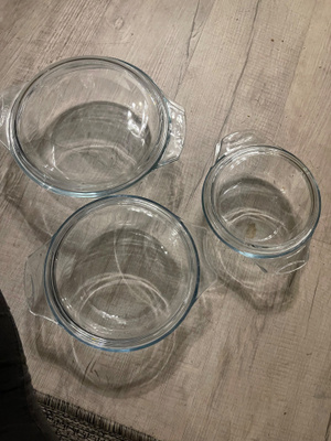Pyrex kannelliset lasipadat / uunivuoat 3 kpl setti (16 cm,