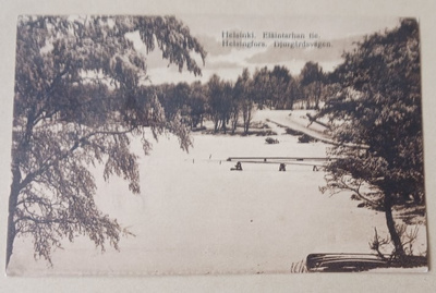 Helsinki, Eläintarhan tie, laituri, silta, talvikuva, ei p.