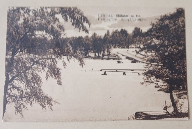 Helsinki, Eläintarhan tie, laituri, silta, talvikuva, ei p.