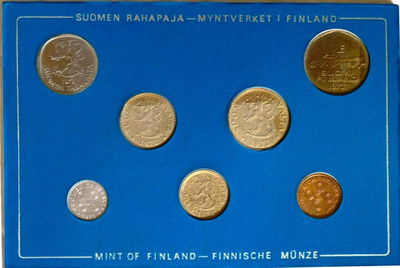 SUOMI rahasarja 1 penni - 5 markkaa UNC 1973 alkup. pakkaus