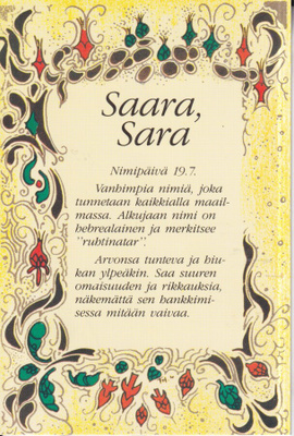 Saara, Sara, , nimikortti .  e204