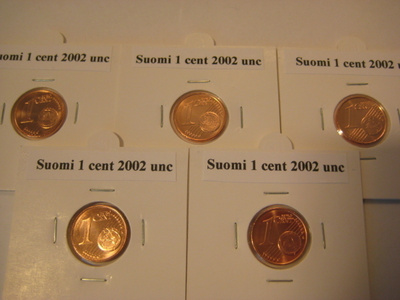 Suomi 1 cent 2002 unc 5 kpl