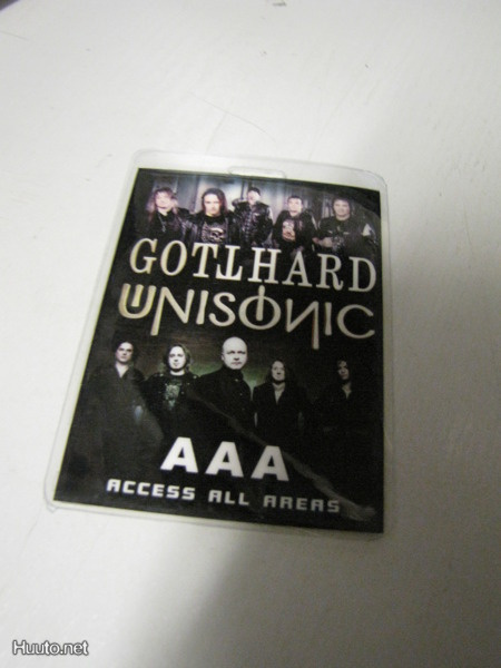 GOTTHARD / UNISONIC VENÄJÄN KEIKAT 2012 BACKSTAGEPASSI