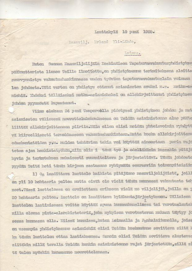 Huittinen, Lauttakylä, kahdet "paperit", 1925 ja 1959.