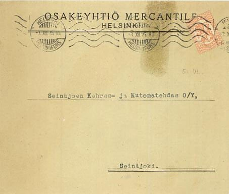 Firmakuori OSAKEYHTIÖ MERCANTILE Hki kirje 1925 (ei vesileim